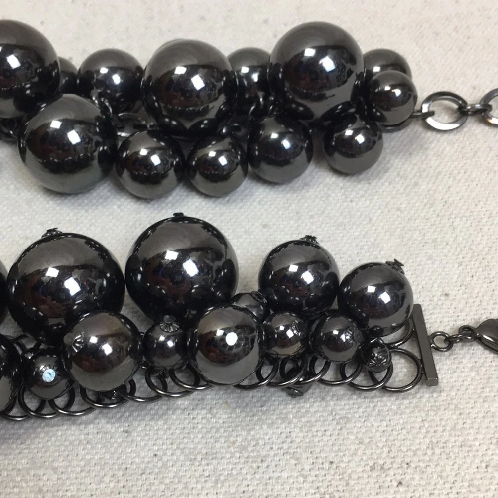 Gunmetal grey bead statement necklace bracelet set